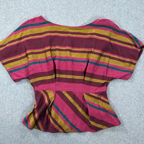 Trina Turk Dolman Short Sleeve Peplum Blouse Women's Small Striped Burgundy Pink - Picture 1 of 7